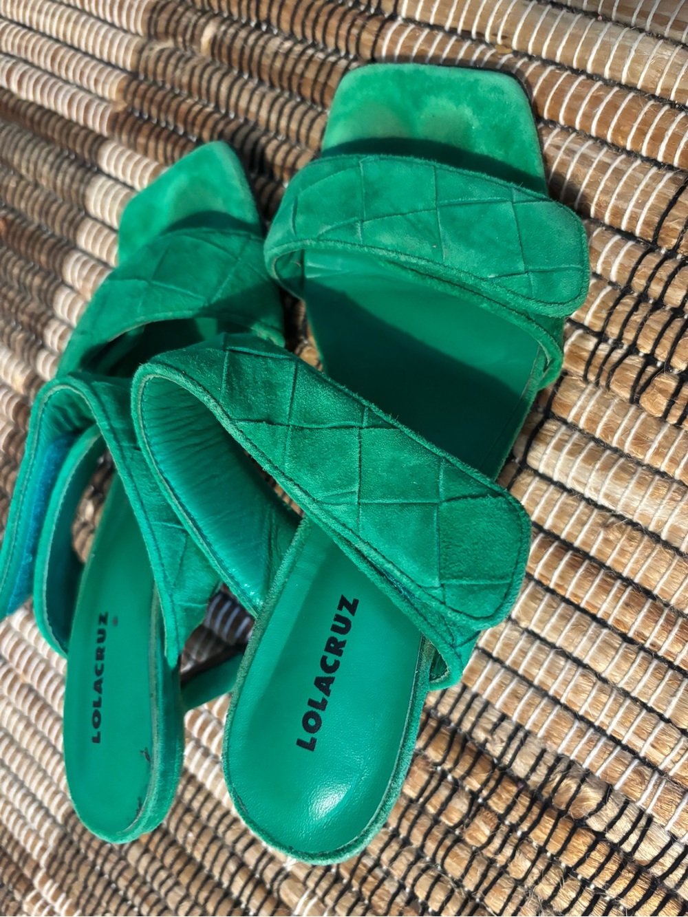 Lola Cruz Emerald Green Quilted Suede Slide Sandals